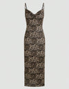 Women's Leopard Print Backless Tie-Front Cami Dress For Party